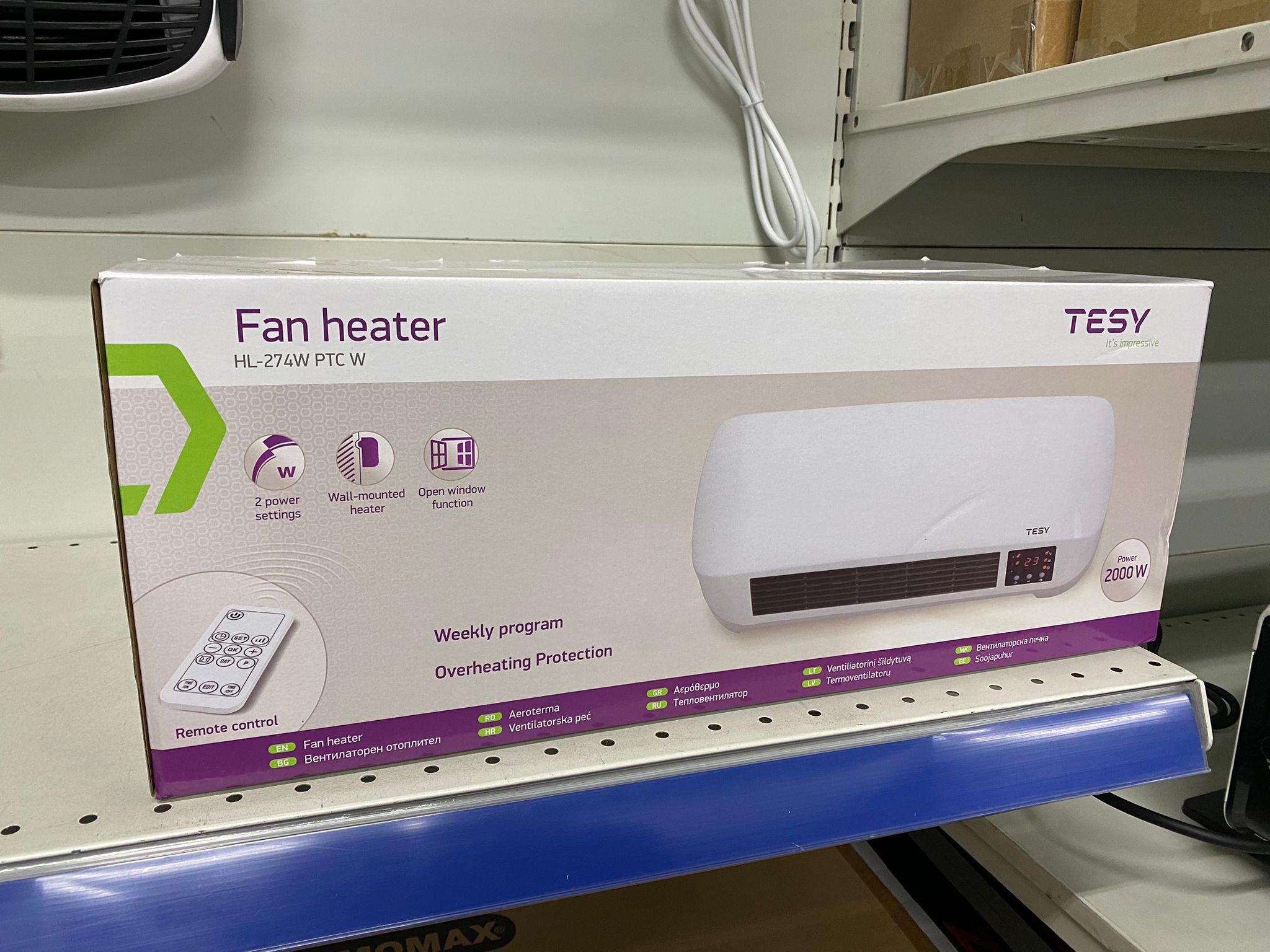 TESY fan heater — wall-mounted with remote control, B1 option